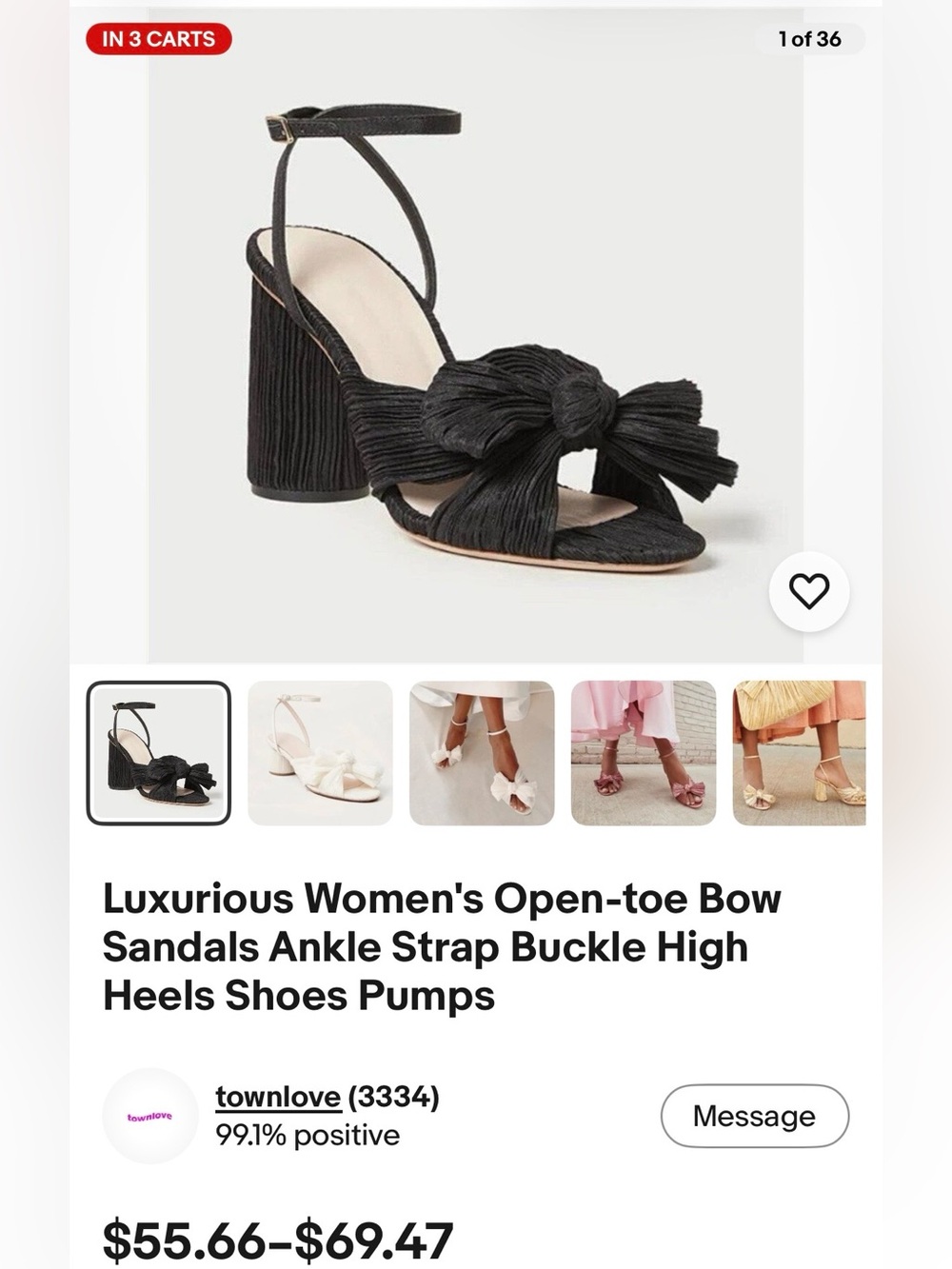 Black Pleated Bow Block Heel Sandals Size 6 | Ankle Strap Dress Shoes - Picture 7 of 7